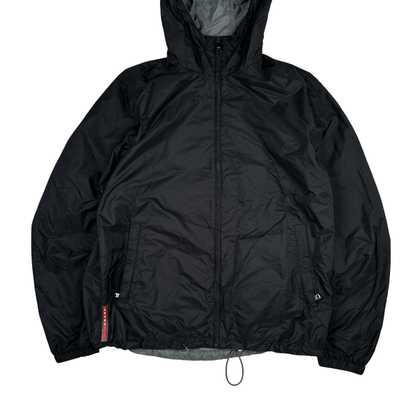 Prada Grey/Black Red Tab Reversible Nylon Windbreaker Hooded Jacket - 3XL