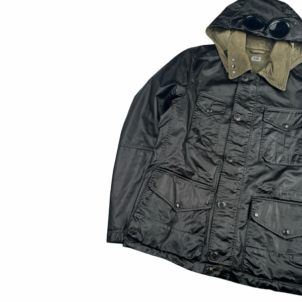 CP Company Brown Khaki Rubber Multi Pocket Goggle Jacket - Medium