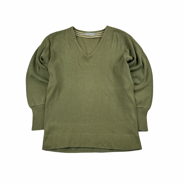 Stone Island Vintage 1999 Green V Neck Pullover Jumper - Medium