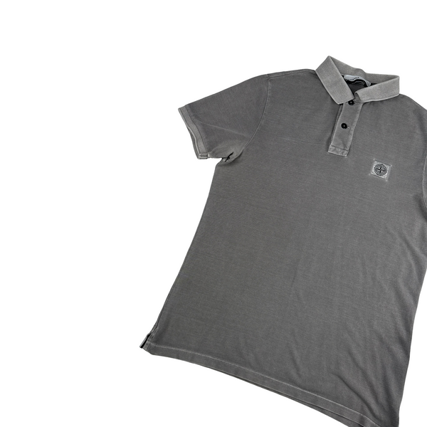Stone Island Garment Dyed Grey Polo Shirt - Small