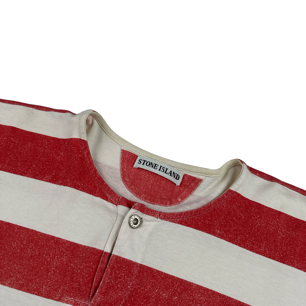 Stone Island Vintage 80's Cotton Red Striped Marina Reflective T Shirt - Large