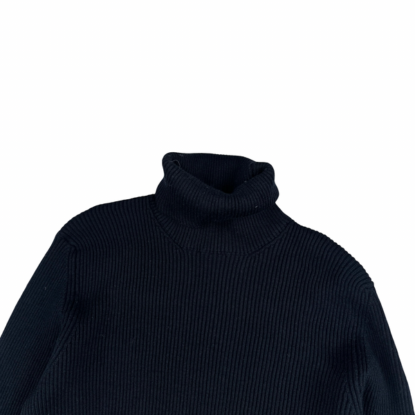 Stone Island 2022 Black Thick Ribbed Cotton Knit Roll Neck Jumper - XL