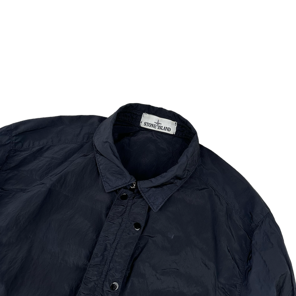 Stone Island Navy Blue Nylon Metal Shimmer Overshirt - Medium