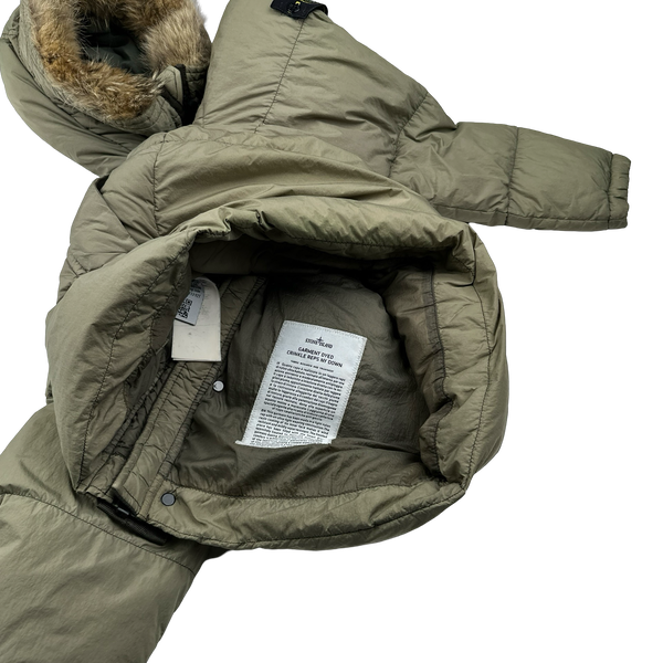 Stone Island 2015 Fur Trim Brown Crinkle Reps Puffer Jacket - Medium