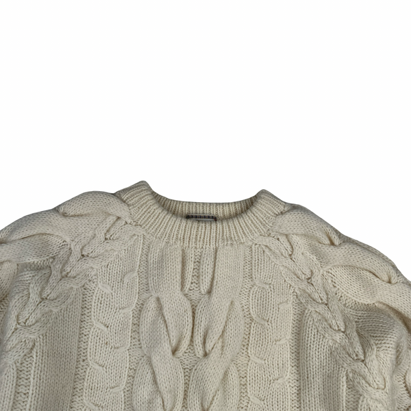 Burberry Cream White Wool Cable Knit Jumper - Small