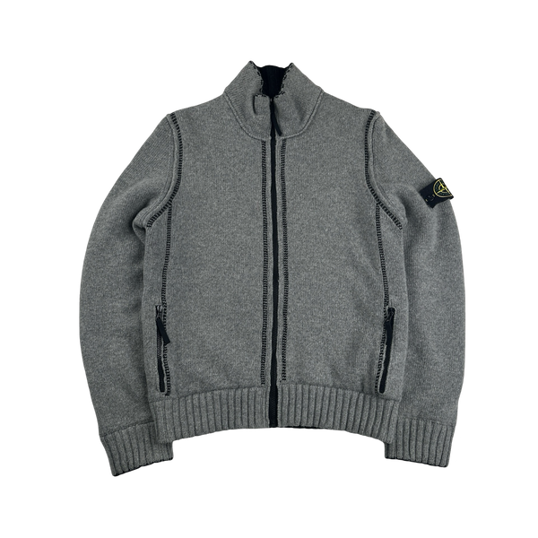 Stone Island 2010 Chequered Reversible Wool Knit Sample Zip Up Jumper VERY RARE - Large
