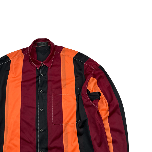 Prada Runway Striped Panel Silk Twill Buttoned Sample Shirt - XL