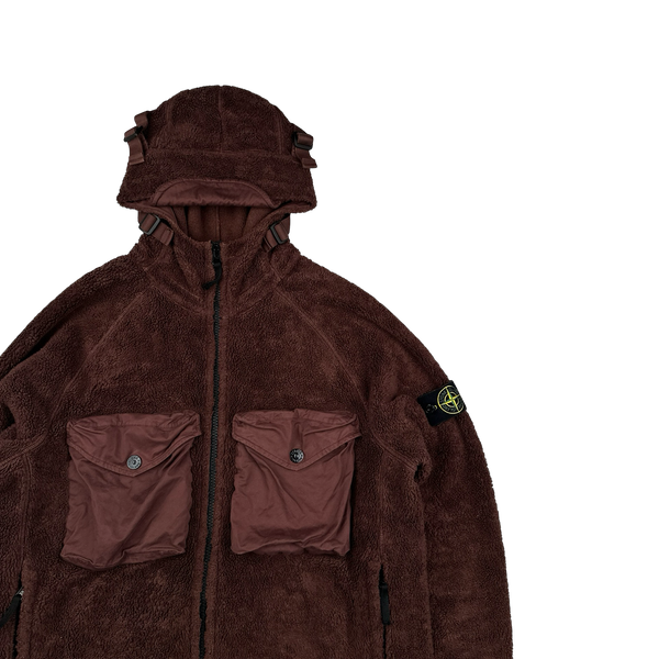 Stone Island 2021 Burgundy Teddy Fleece Zipped Jacket - XXL