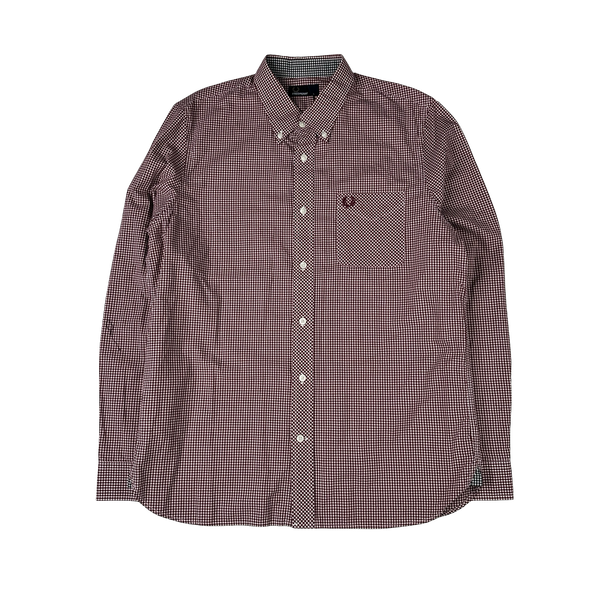 Fred Perry Burgundy Gingham Buttoned Shirt - Large
