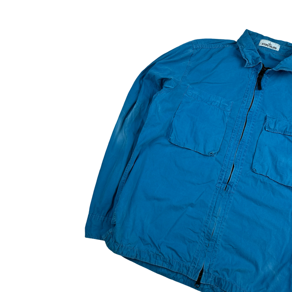 Stone Island 2018 Light Blue Cotton Zipped Overshirt - XL