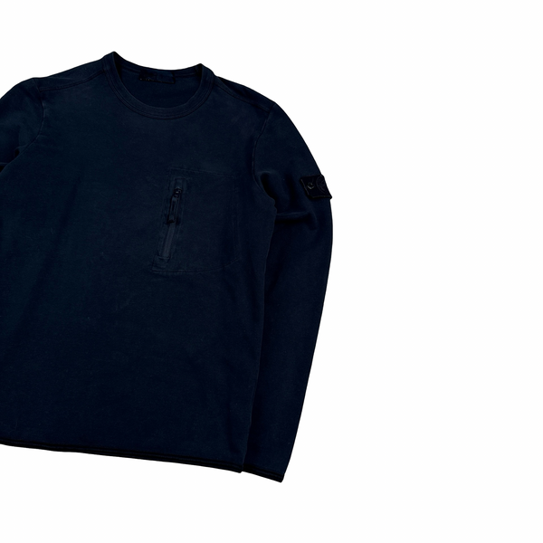 Stone Island Navy Ghost Cotton Chest Zip Crewneck Jumper - Medium