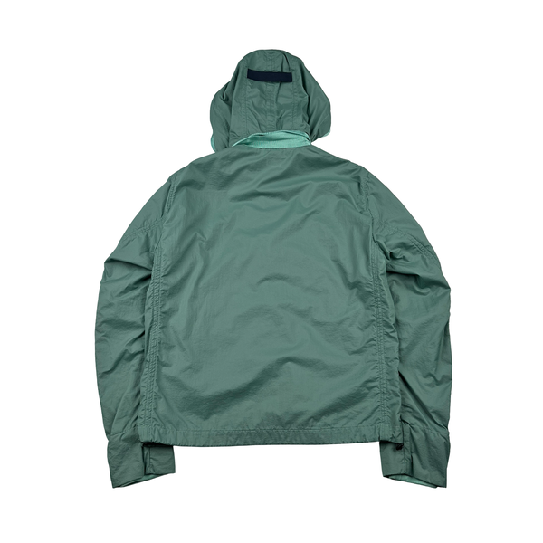 CP Company Turquoise Nylon Neck Tab Zipped Hooded Jacket - Large