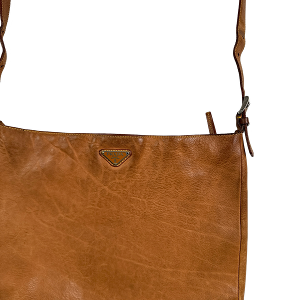 Prada Cow Hide Leather Emblem Spellout Satchel Bag