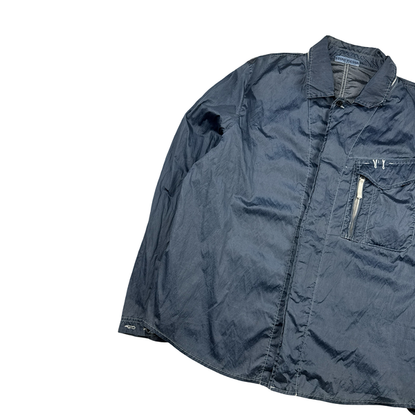 Stone Island 2010 Silver Blue Chest Zip Nylon Metal Overshirt - XXL
