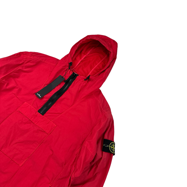 Stone Island 2022 Red Nylon Quarter Zipped Hooded Smock - Small, Medium