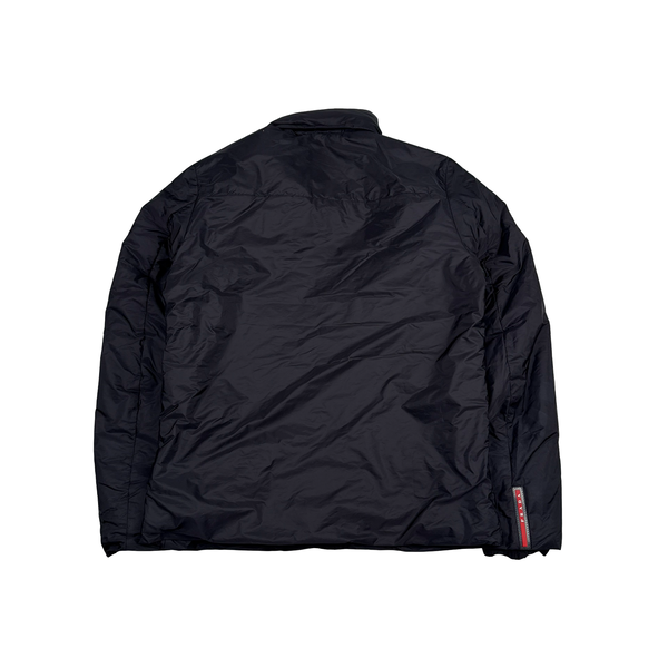 Prada Black Resin Coated Red Tab Nylon Quilted Jacket - Medium