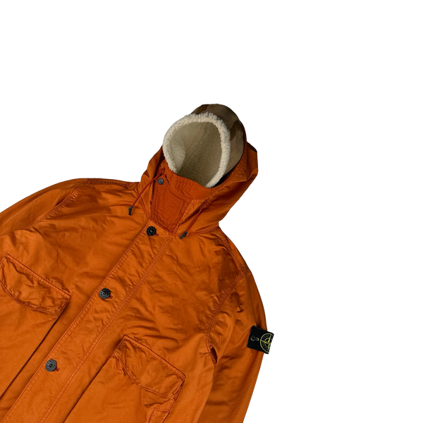 Stone Island 2019 Orange David TC Blanket Lined Fishtail Parka Jacket - Medium