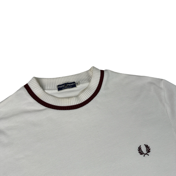 Fred Perry Vintage White Knit Short Sleeve Shirt - Large