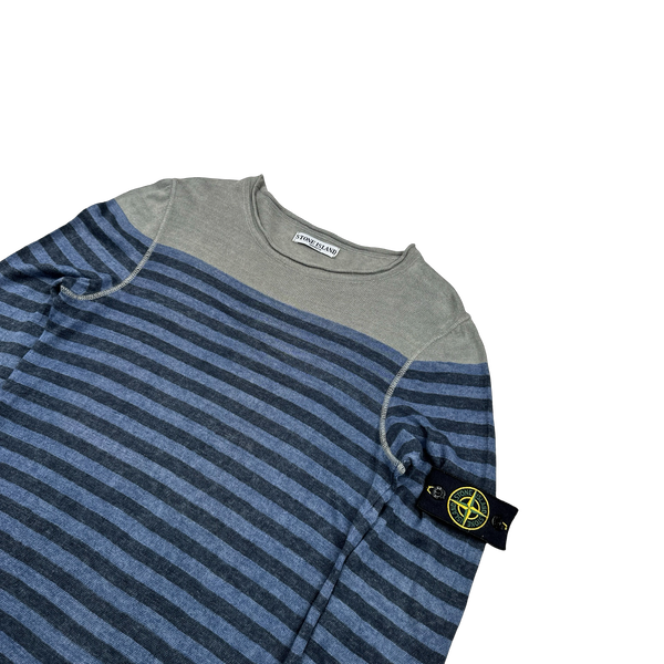 Stone Island Vintage Blue Striped Cotton Knit Jumper - Small