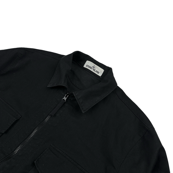 Stone Island 2020 Black Polyester Twill Zipped Overshirt - Medium