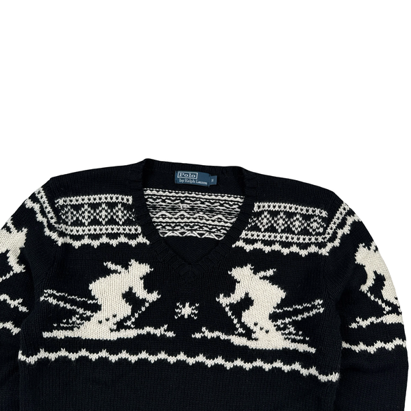 Ralph Lauren Wool Knit Folk Style V-Neck Jumper - Small