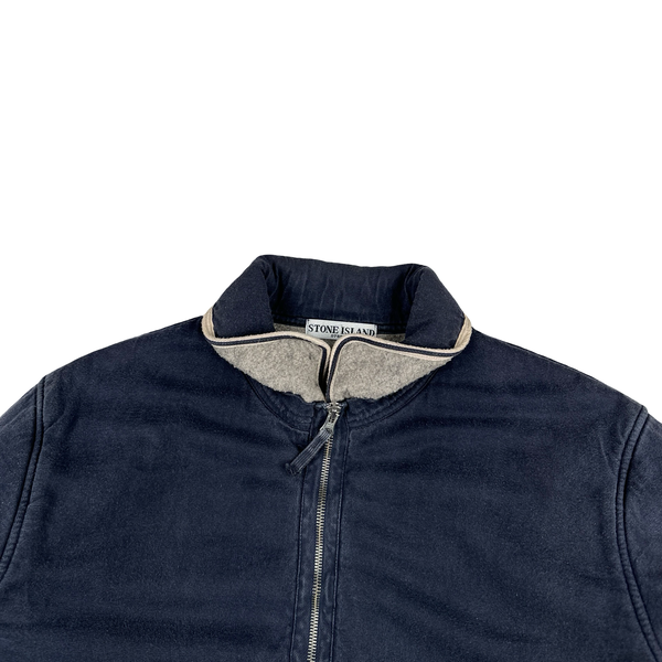 Stone Island 2005 Navy Felt Cotton Zipped Jacket - Large
