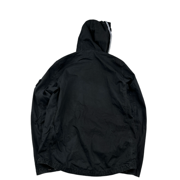 Stone Island 2021 Black Brushed Cotton Hooded Jacket - Small