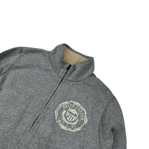Ralph Lauren Grey Cotton Fleece Pile Zipped Jumper - Medium