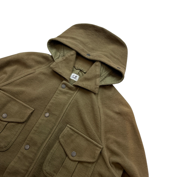 CP Company Beige Cotton Fleece Hooded Multi Pocket Jacket - Large
