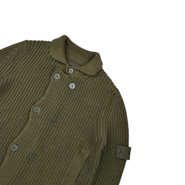 Stone Island 2012 Khaki Ghost Piece Double Breasted Cotton Knit Buttoned Cardigan - Large