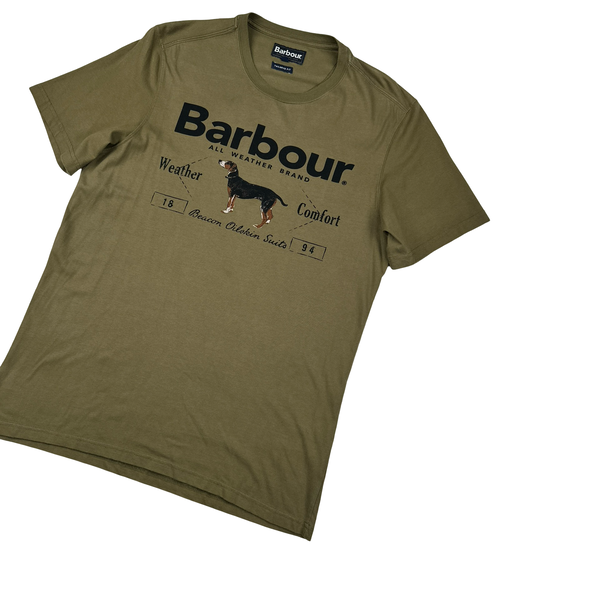 Barbour Khaki Spellout Short Sleeve T Shirt - Medium