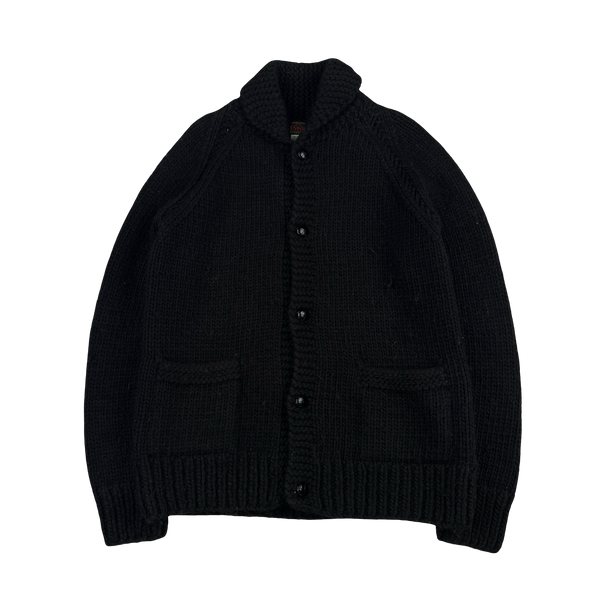 Evisu 2000s Heavyweight Black Wool Logo Buttoned Cardigan - Large