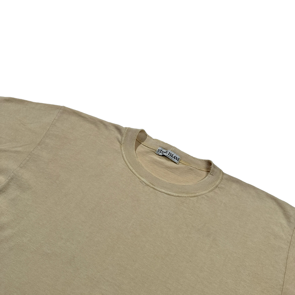 Stone Island Vintage 80s Tan Rubber Chest Logo T Shirt - Large