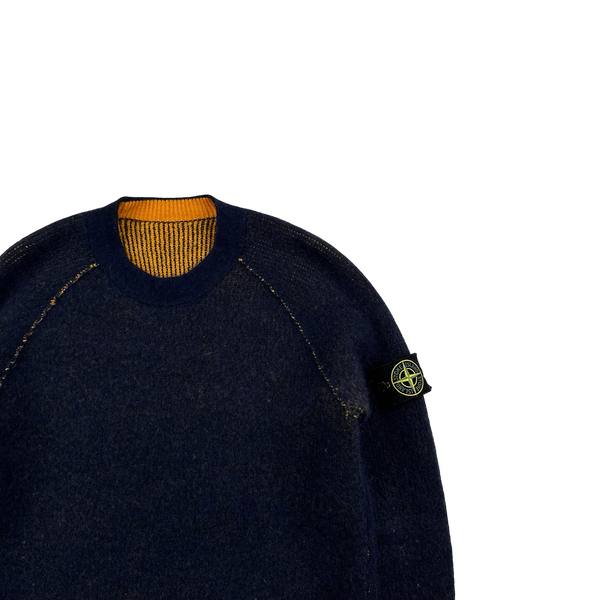 Stone Island Reversible Orange/Navy Contrast Knit Jumper - Medium