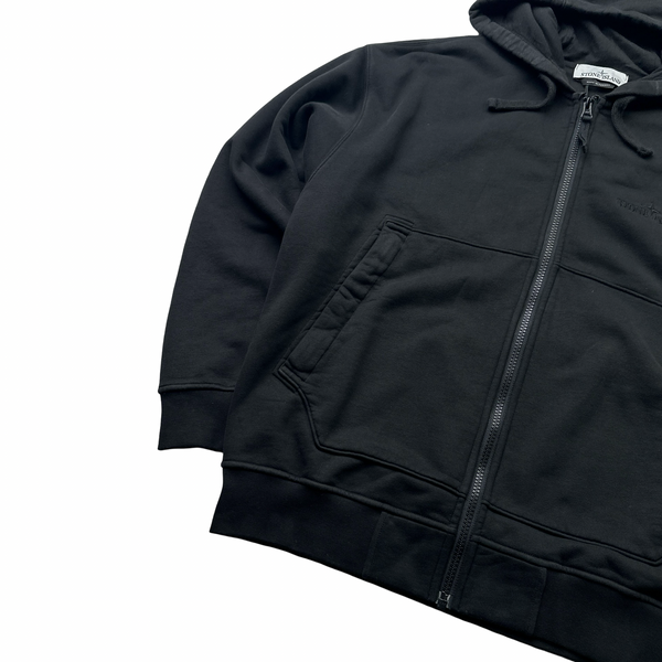 Stone Island 2023 Black Spellout Zipup Cotton Hoodie - Small