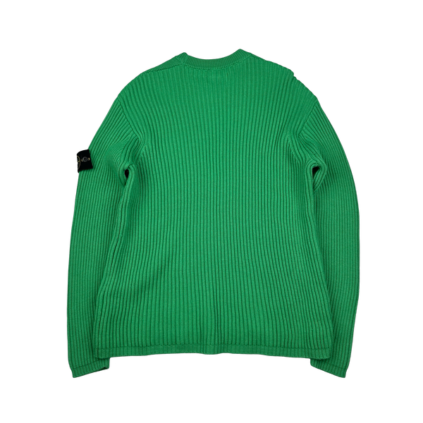 Stone Island 2021 Green Ribbed Wool Crewneck - Large