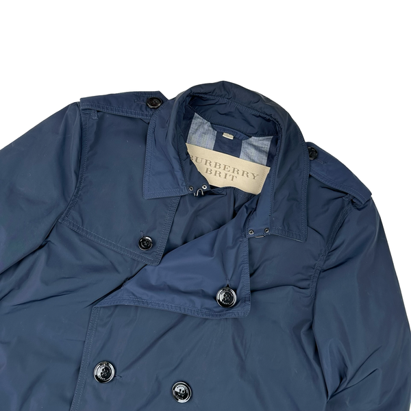 Burberry Brit Navy Nova Check Lined Trench Coat - Medium