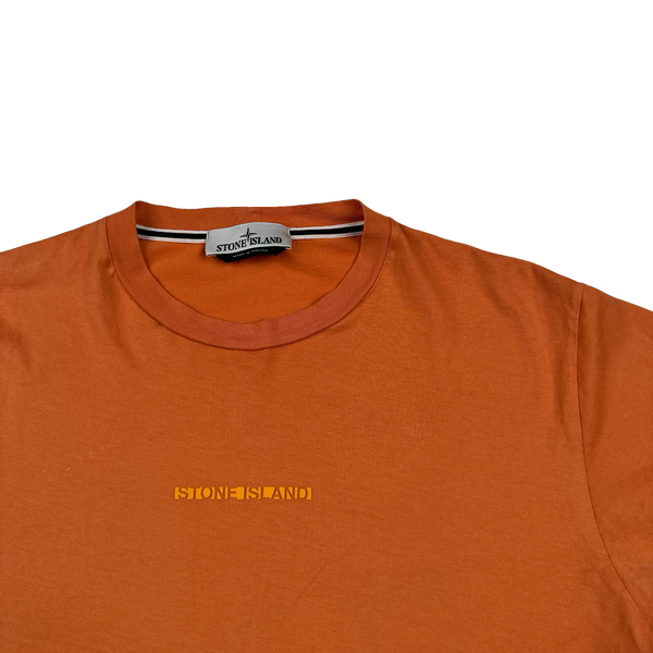 Stone Island 2023 Orange Spellout Printed Graphic T Shirt - Medium