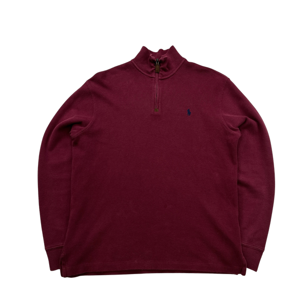 Ralph Lauren Red Quarter Zip Knit Pullover- Small