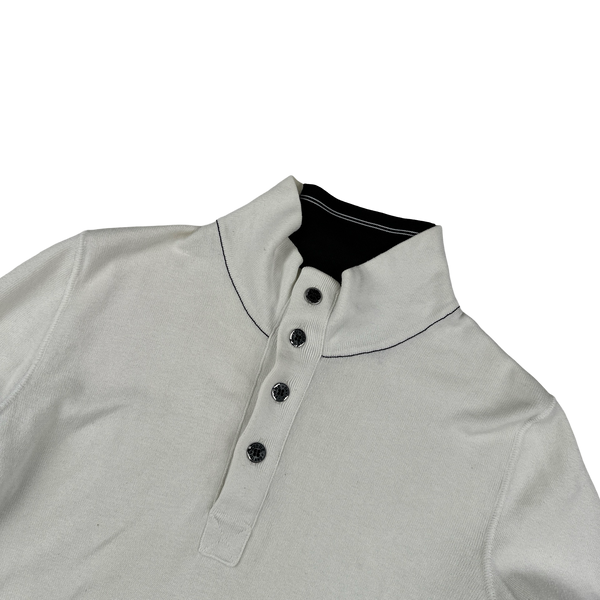 Stone Island 2011 White Buttoned High Neck Quarter Button Jumper - Medium