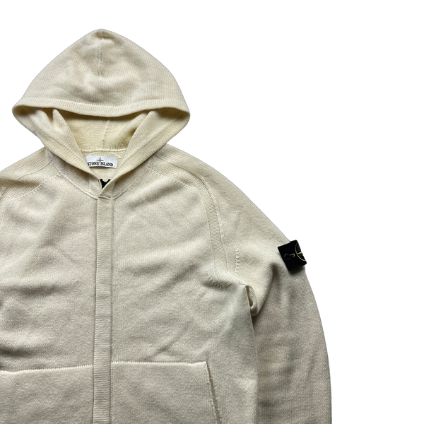 Stone Island Cream Lightweight Knitted Hooded Zipped Jumper - Large