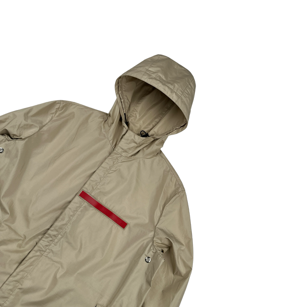 Prada Tan Nylon Spellout Red Tab Multipocketed Jacket - Medium
