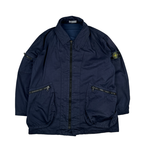 Stone Island 1990s Vintage Navy Raso Gommato Jacket - Medium