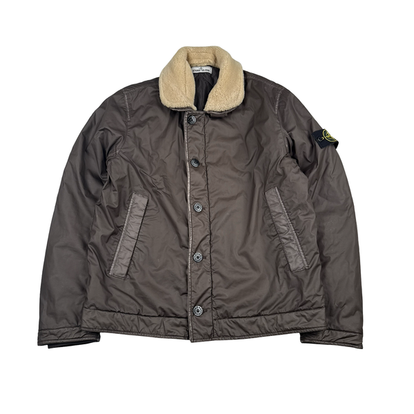 Stone Island 2015 Brown Mussola Gommata Shearling Flight Jacket - XL