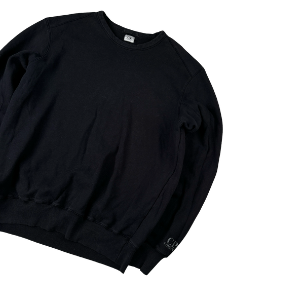 CP Company Black Cotton Spellout Cuff Crewneck Jumper - XXL