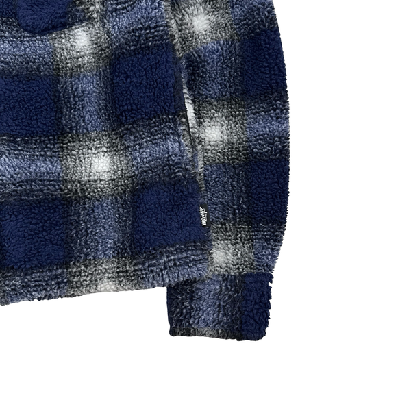 Stussy Blue Checked Teddy Fleece Zipped Jumper - Medium