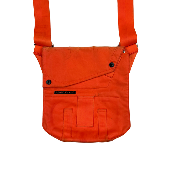 Stone Island 2000s Orange Nylon Multi Pocket Spellout Vintage Side Bag