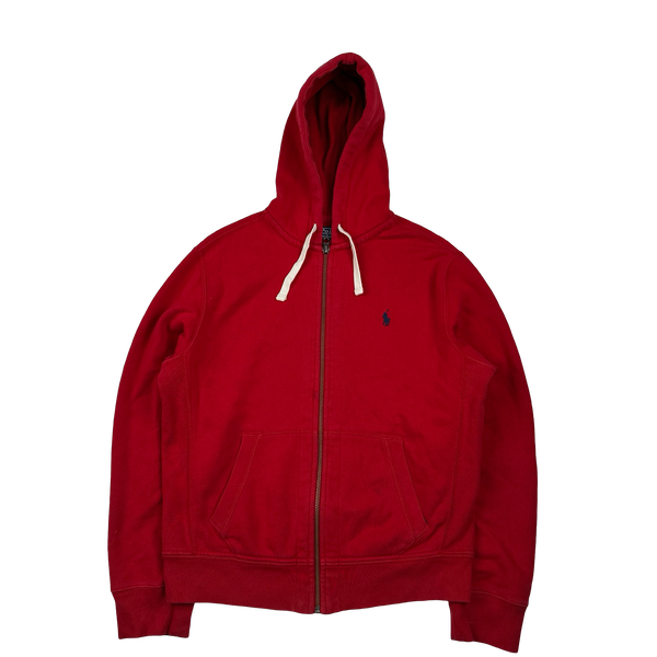 Ralph Lauren Red Thick Cotton Zipped Hoodie - Medium