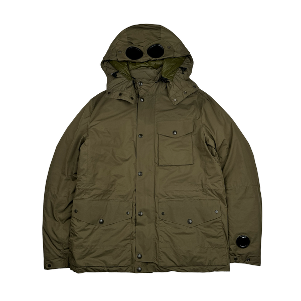 CP Company Khaki Micro M Down Filled Goggle Jacket - Large