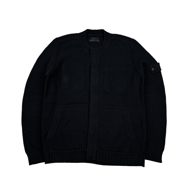 Stone Island 2019 Black Ghost Piece Cotton Knit Buttoned Cardigan - XL